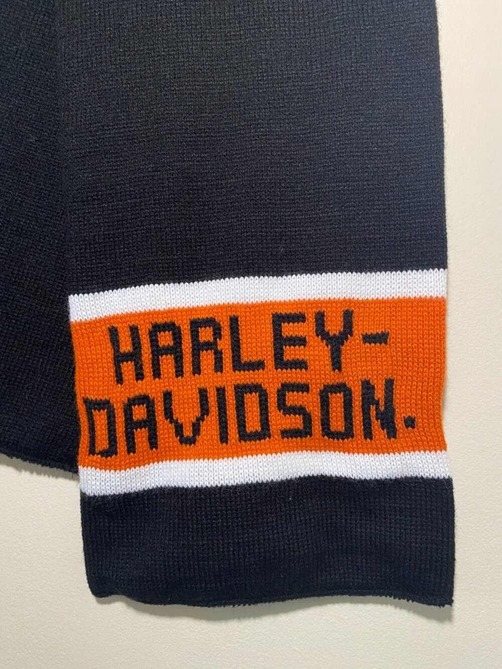 Harley-Davidson Black Knit Scarf Orange White Stripe Logo